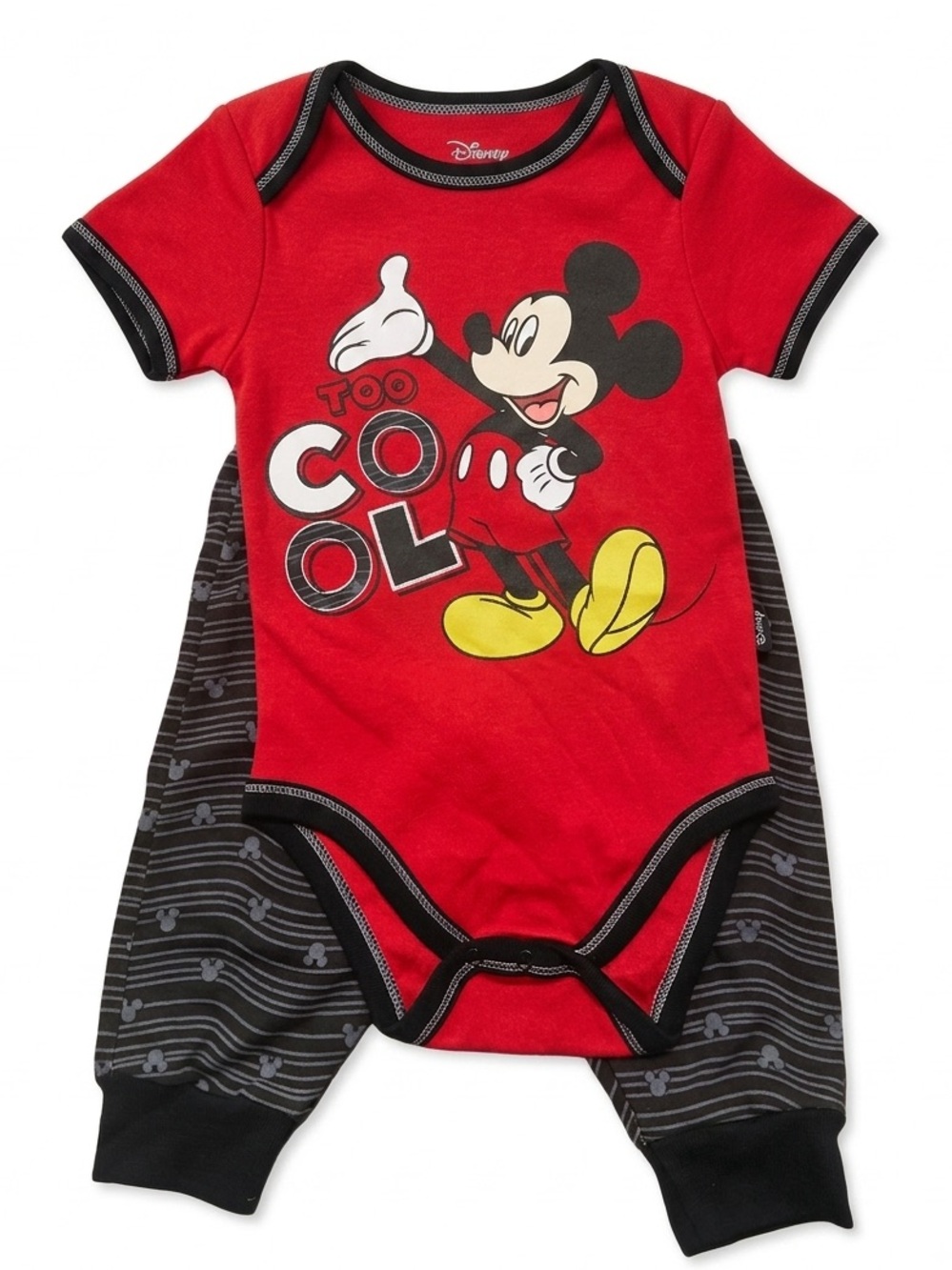 Mickey Mouse Red 'Too Cool' One-Piece Bodysuit Pants set 6/9 months New